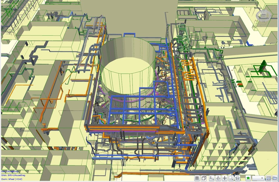 한전기술 KCMS 3D로 구현된 ITER TOKAMAK(핵융합에 필요한 중수소와 삼중수소의 고온 플라스마를 발생하게 하는 장치) COMPLEX 모델.